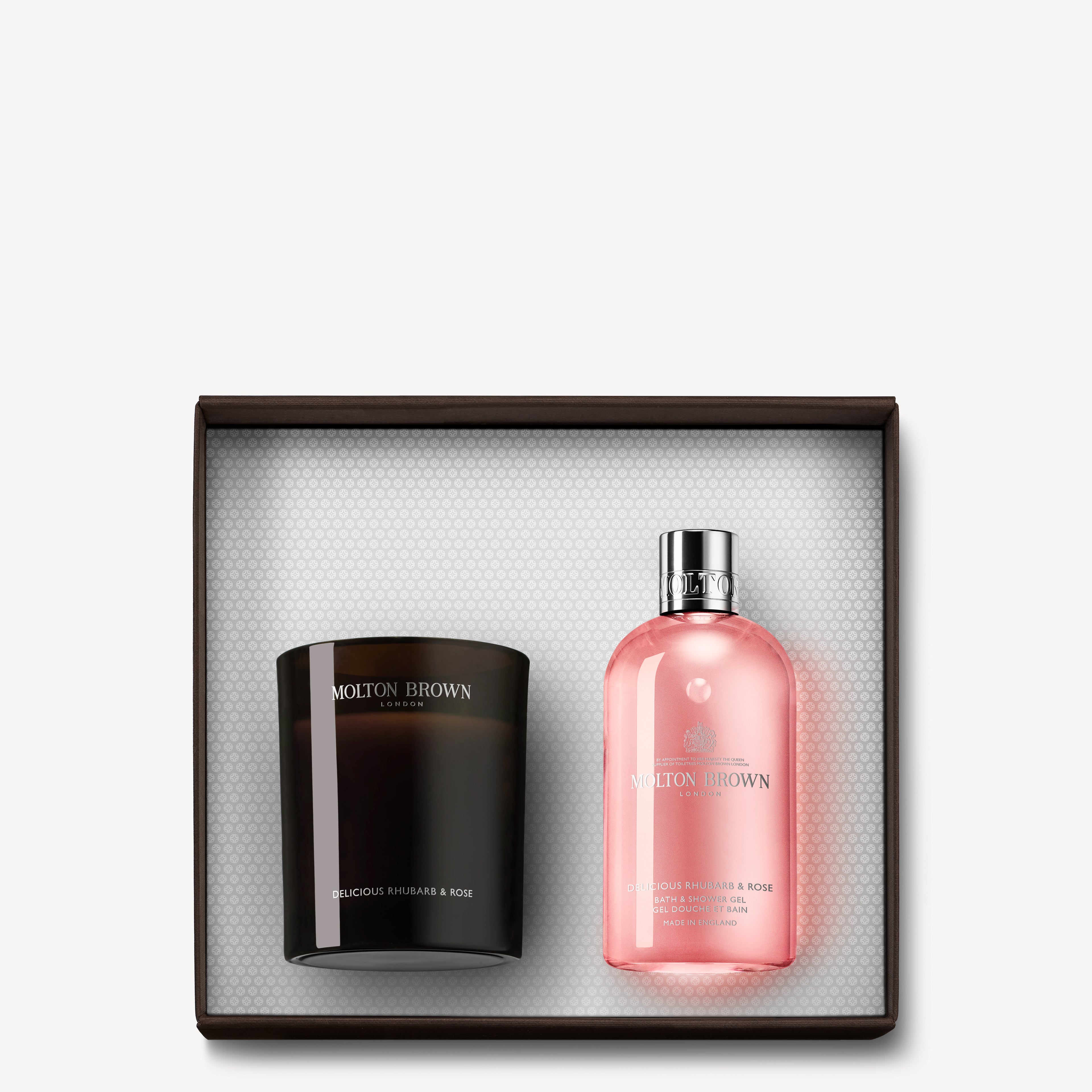 Delicious Rhubarb & Rose Gel Doccia & Candela Gift Set